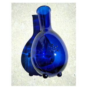 Beautiful Vitbot "Fruit of Life" Cobalt Blue Lead Free Glass Carafe Jug